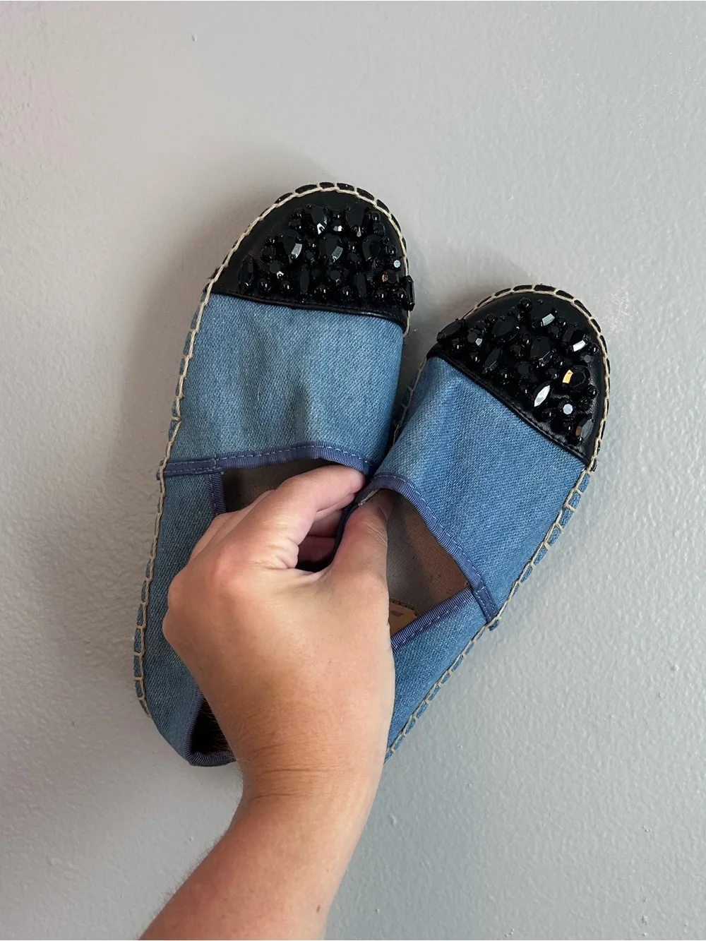 Circus by Sam Edelman Denim Blue Espadrilles with Black Jeweled Toe
